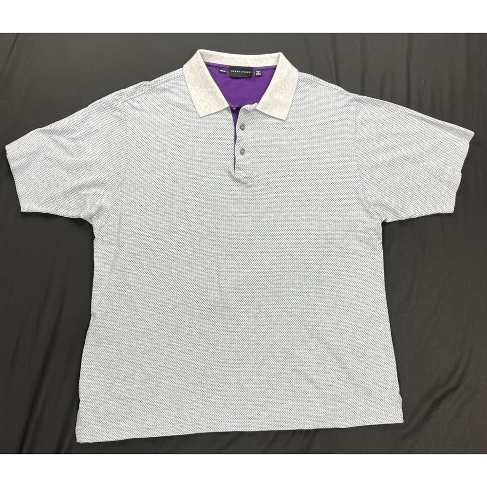 Bobby Jones 1930 Mens Gray Purple Geometric 100% Cotton Polo Shirt Golf Size 2XL